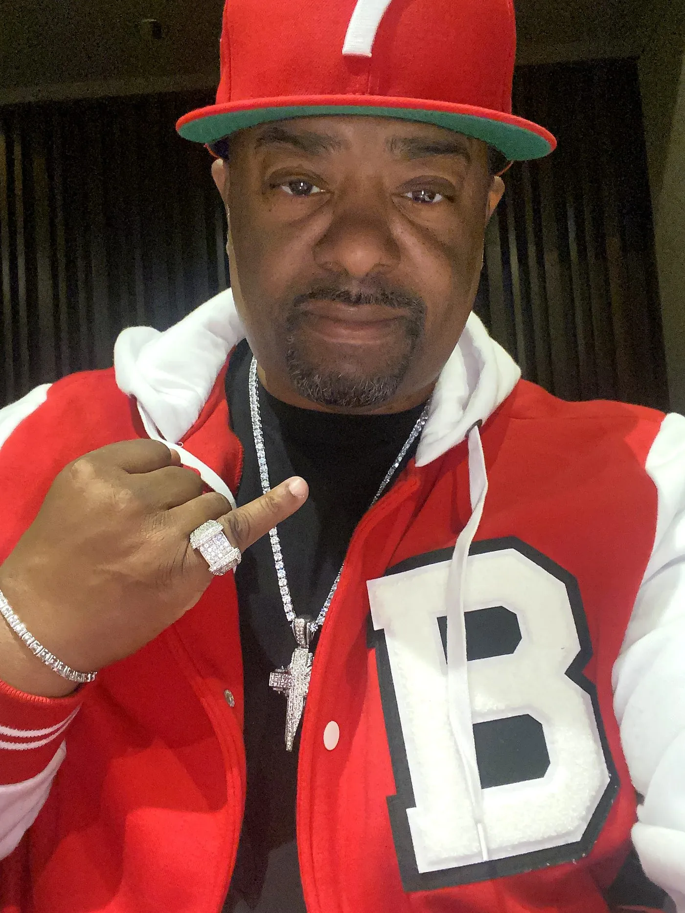 Joe Blast in a Brooklyn varsity jacket